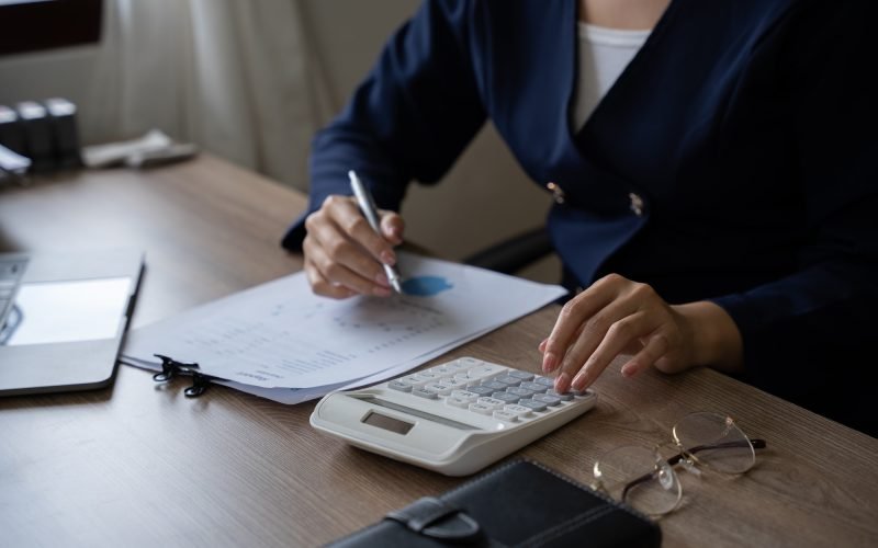 Accounting or financial inspector hands making report, Business woman thinking account,accounting.