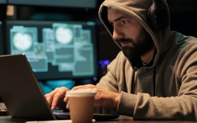 Hacking thief breaking through cyber security server