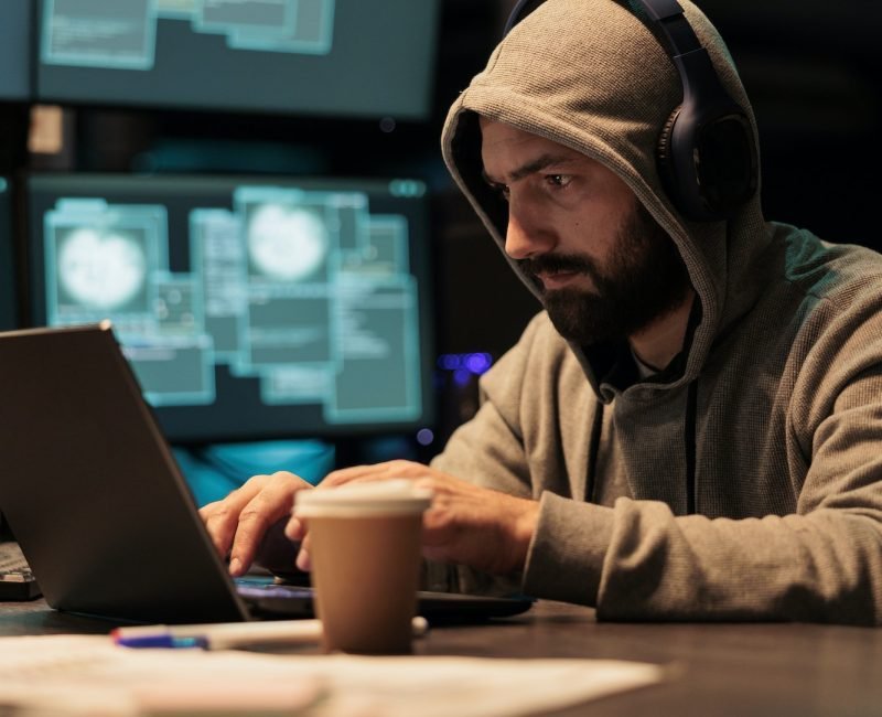 Hacking thief breaking through cyber security server