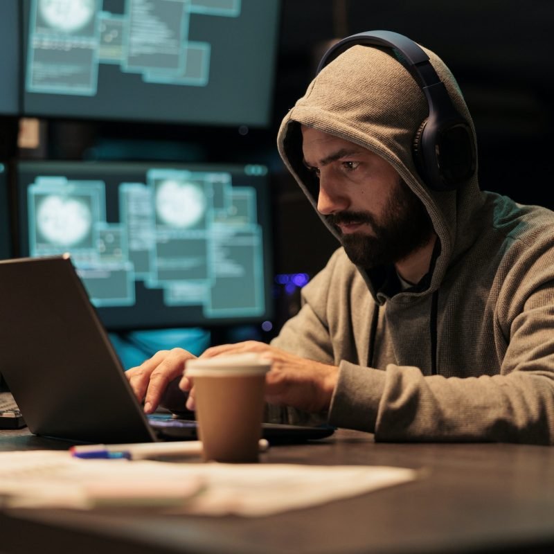 Hacking thief breaking through cyber security server