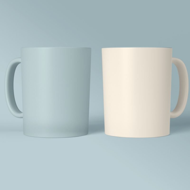 3D Illustration. Blank coffee mugs design mockup.