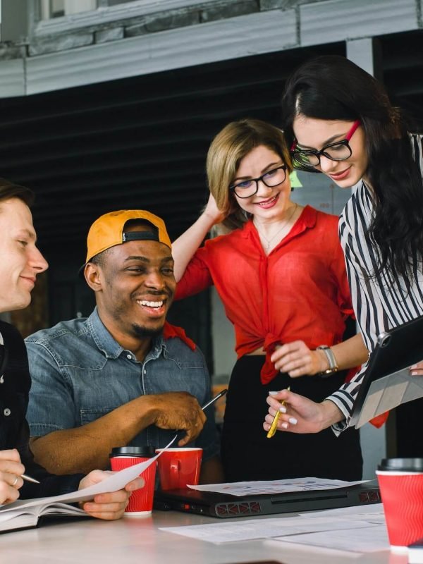 multiracial young creative people in modern office. Group of young business people are working